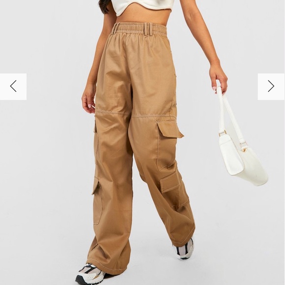 PETITE CONTRAST STITCH WIDE LEG POCKET CARGOS - Picture 3 of 3